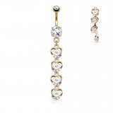 Piercing nombril coeur 64 - Rose quatre coeurs pendants