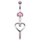 Piercing nombril coeur 74 - Creux strass roses