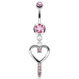 Piercing nombril coeur 74 - Creux strass rose