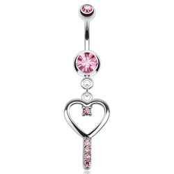 Piercing nombril coeur 74 - Creux strass rose