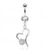 Piercing nombril coeur 60 - Creux et fleur transparente
