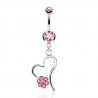 Piercing nombril coeur 60 - Creux et fleur rose