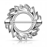 Piercing téton couronne de feuilles grise (07)