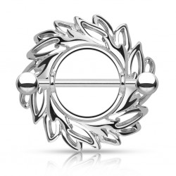 Piercing téton couronne de feuilles grise (07)