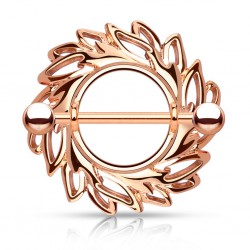 Piercing téton couronne de feuilles rose (07)