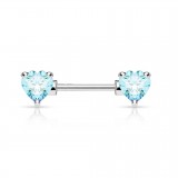 Piercing téton barbell 07 - Zircone coeur bleu-clair