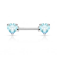 Piercing téton barbell 07 - Zircone coeur bleu-clair