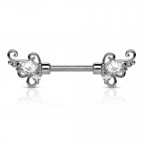 Piercing téton barbell 65 - Gris deluxe zircones