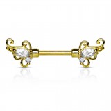 Piercing téton barbell 65 - Jaune deluxe zircones