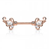 Piercing téton barbell 65 - Rose deluxe zircones