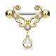 Piercing téton deluxe jaune pendentif goutte avec ornements (69)