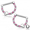 Piercing téton gris strass roses et transparents avec coeur (09)