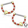 Piercing téton jaune strass rouges et transparents avec coeur (09)