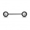 Piercing téton barbell 05 - Boules noires strass transparents