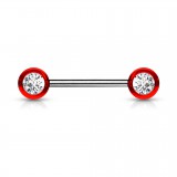 Piercing téton barbell 05 - Boules rouges strass transparents