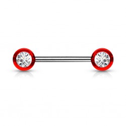 Piercing téton barbell 05 - Boules rouges strass transparents
