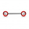 Piercing téton barbell 05 - Boules rouges strass transparents
