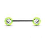 Piercing téton barbell 05 - Boules vertes strass transparents
