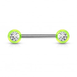 Piercing téton barbell 05 - Boules vertes strass transparents