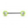 Piercing téton barbell 05 - Boules vertes strass transparents