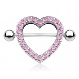 Piercing téton coeur multistrass gris strass roses (32)