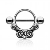 Piercing téton noir deux spirales strass (78)