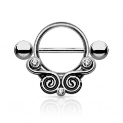 Piercing téton noir deux spirales strass (78)