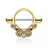 Piercing téton jaune deux spirales strass (78)