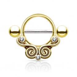 Piercing téton jaune deux spirales strass (78)