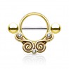 Piercing téton jaune deux spirales strass (78)