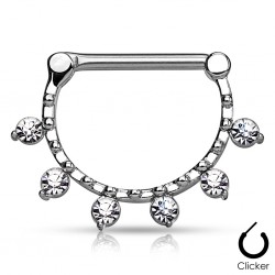 Piercing téton gris six strass transparents (43)