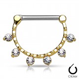 Piercing téton jaune six strass transparents (43)