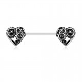Piercing téton barbell 18 - Coeurs rouages gris