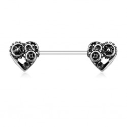 Piercing téton barbell 18 - Coeurs rouages gris