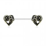 Piercing téton barbell 18 - Coeurs rouages vintage