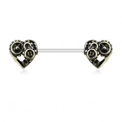 Piercing téton barbell 18 - Coeurs rouages vintage
