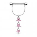 Piercing téton étoile 12 - Triple zircones roses