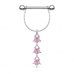 Piercing téton étoile 12 - Triple zircones roses
