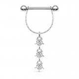 Piercing téton étoile 12 - Triple zircones transparents