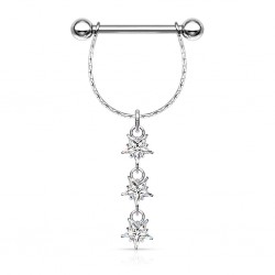 Piercing téton étoile 12 - Triple zircones transparents
