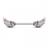 Piercing téton barbell 88 - Ailes strass roses