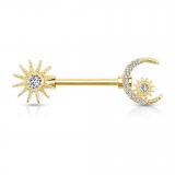 Piercing téton barbell 32 - Jaune soleil et lune