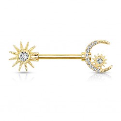 Piercing téton barbell 32 - Jaune soleil et lune