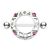 Piercing téton bouclier quatre strass roses (19)