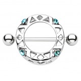 Piercing téton bouclier quatre strass bleu-clair (19)