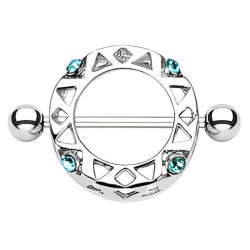 Piercing téton bouclier quatre strass bleu-clair (19)