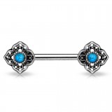 Piercing téton barbell 61 - Vintage gris avec turquoise C
