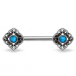 Piercing téton barbell 61 - Vintage gris avec turquoise C