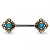 Piercing téton barbell 61 - Vintage jaune avec turquoise C