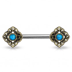 Piercing téton barbell 61 - Vintage jaune avec turquoise C